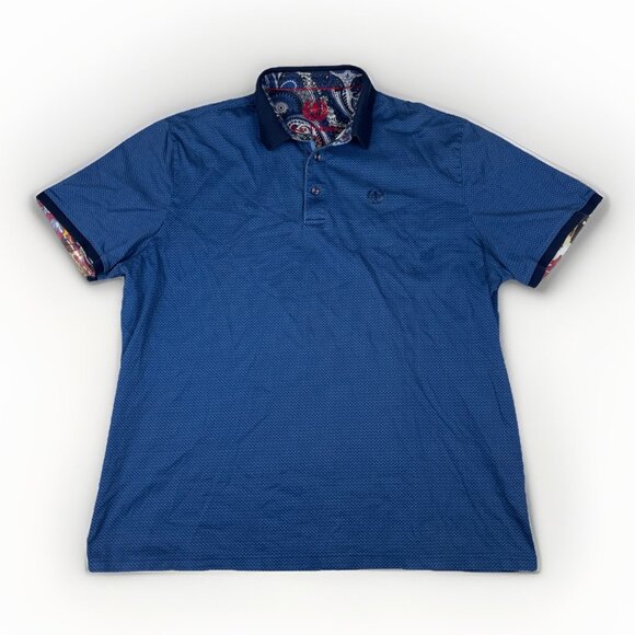 Au Noir Mens Polo XL Cotton All Over Blue Paisley Mandala Print on Collar READ* - Picture 1 of 16